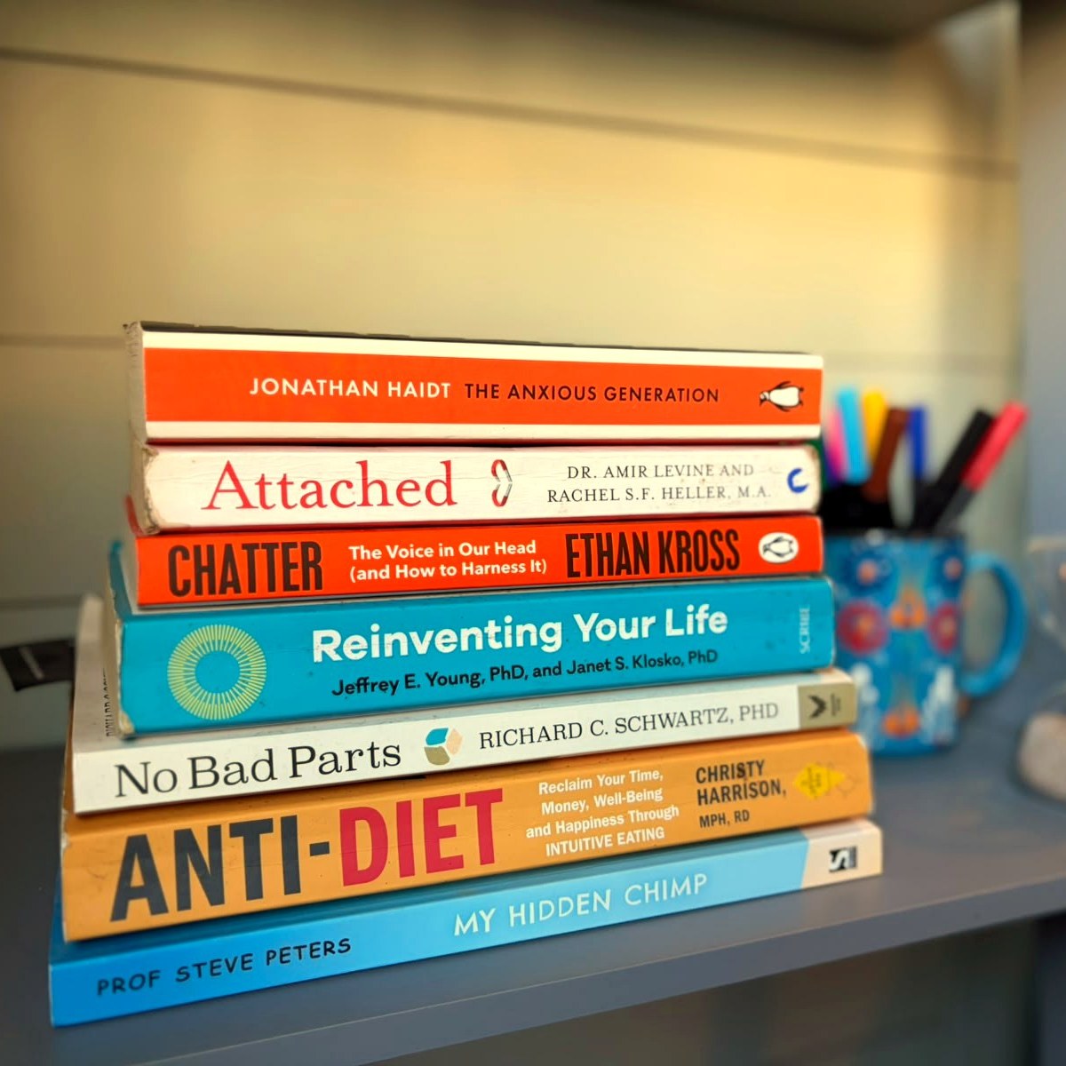 Books from Sian's counselling room
